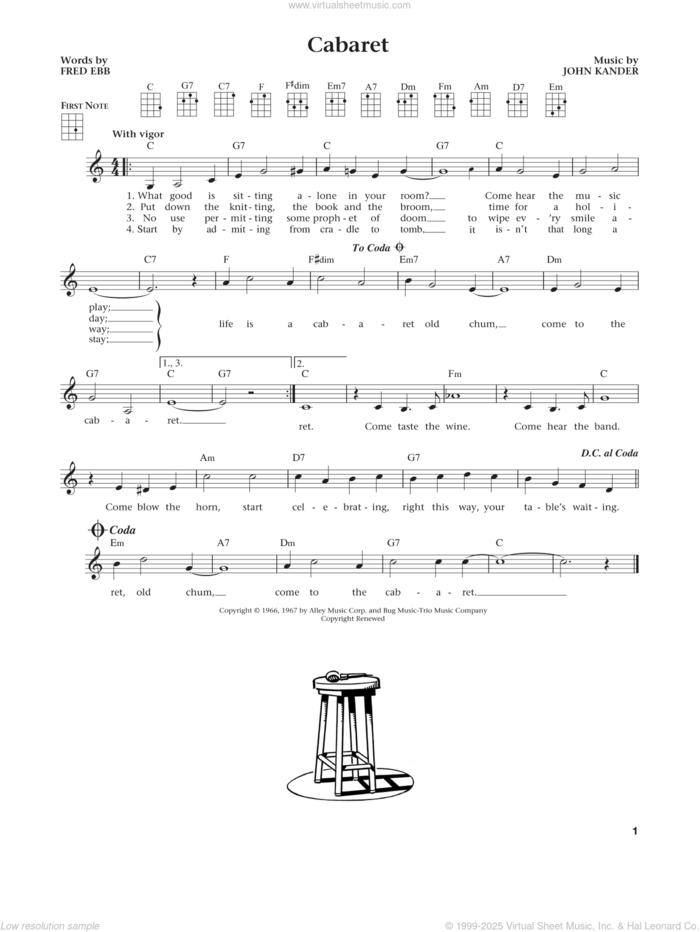 Cabaret (from The Daily Ukulele) (arr. Liz and Jim Beloff) sheet music for ukulele by John Kander, Herb Alpert & The Tijuana Brass, Jim Beloff, Liz Beloff and Fred Ebb, intermediate skill level