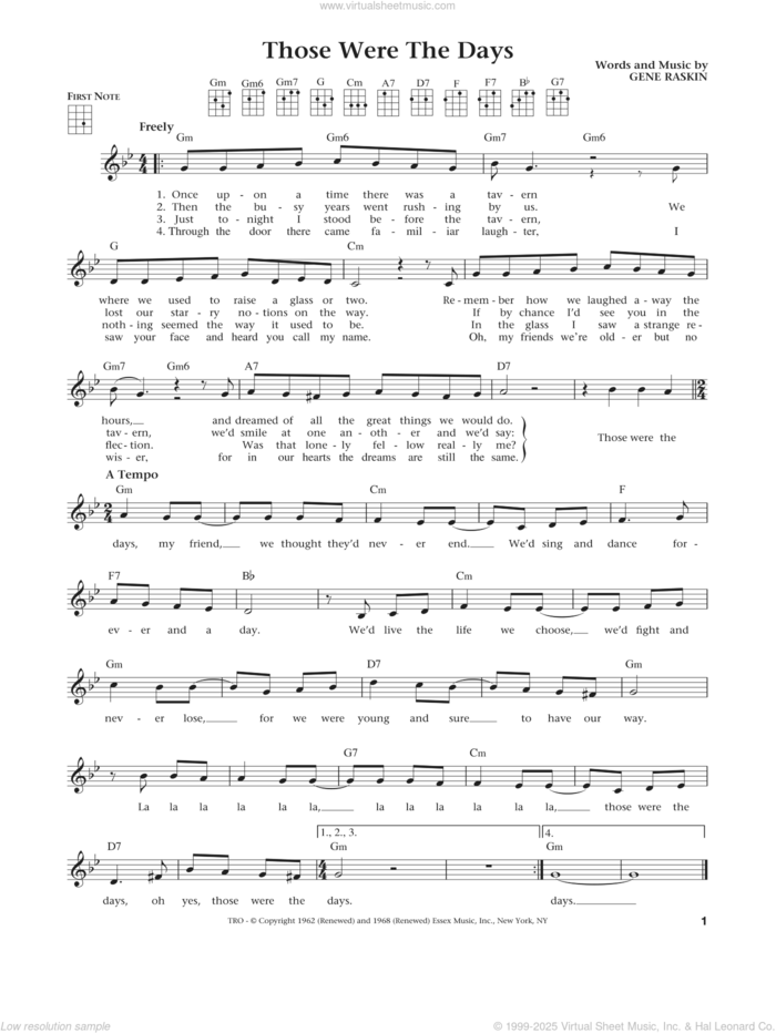 Those Were The Days (from The Daily Ukulele) (arr. Liz and Jim Beloff) sheet music for ukulele by Mary Hopkins, Jim Beloff, Liz Beloff and Gene Raskin, intermediate skill level