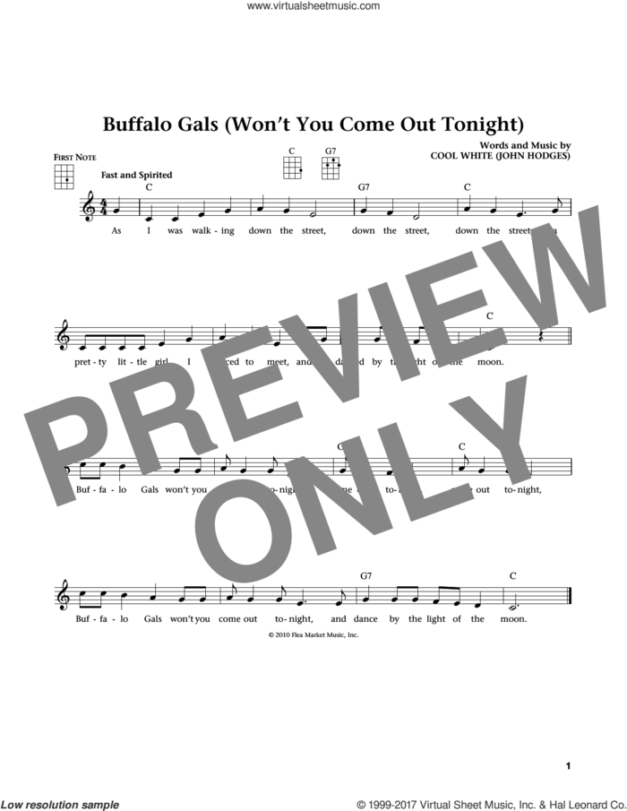 Buffalo Gals (Won't You Come Out Tonight?) (from The Daily Ukulele) (arr. Liz and Jim Beloff) sheet music for ukulele by Cool White (John Hodges), Jim Beloff and Liz Beloff, intermediate skill level