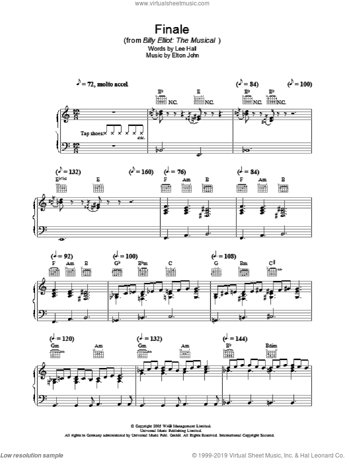Finale sheet music for voice, piano or guitar by Elton John, Billy Elliot (Musical) and Lee Hall, intermediate skill level