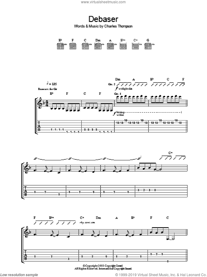 Debaser sheet music for guitar (tablature) by Pixies and Charles Thompson, intermediate skill level