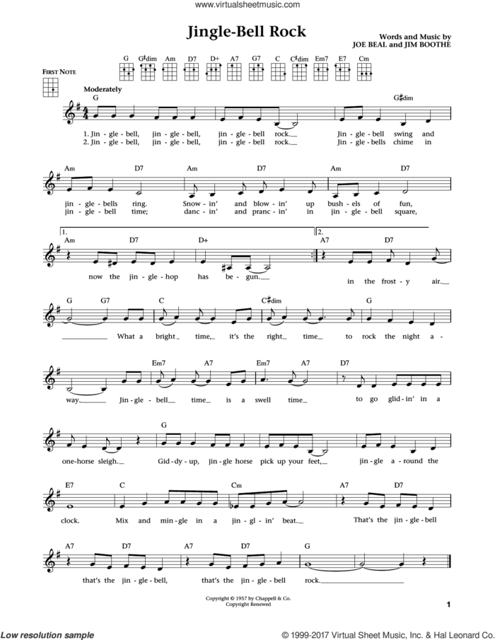 Jingle Bell Rock (from The Daily Ukulele) (arr. Liz and Jim Beloff) sheet music for ukulele by Joe Beal and Jim Boothe, intermediate skill level