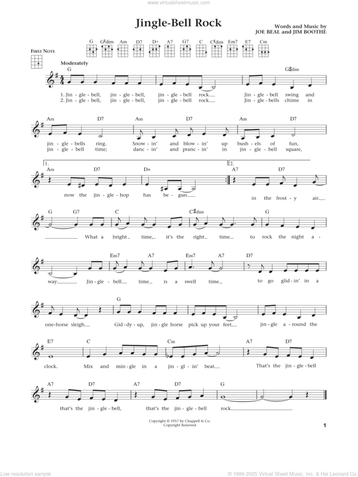 Jingle Bell Rock (from The Daily Ukulele) (arr. Liz and Jim Beloff) sheet music for ukulele by Joe Beal and Jim Boothe, intermediate skill level