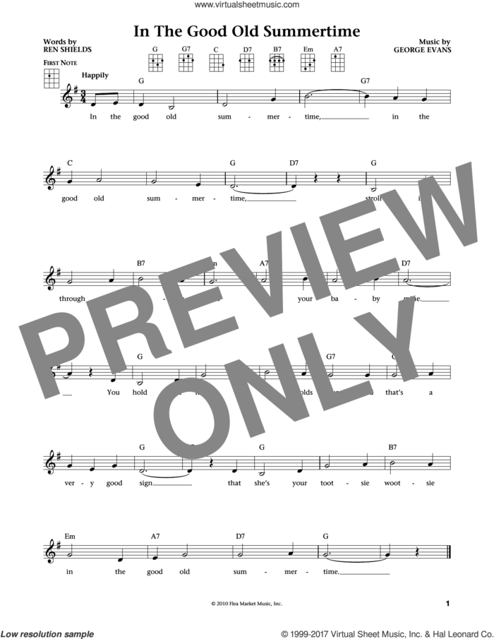 In The Good Old Summertime (from The Daily Ukulele) (arr. Liz and Jim Beloff) sheet music for ukulele by Ren Shields, Jim Beloff, Liz Beloff and George Evans, intermediate skill level