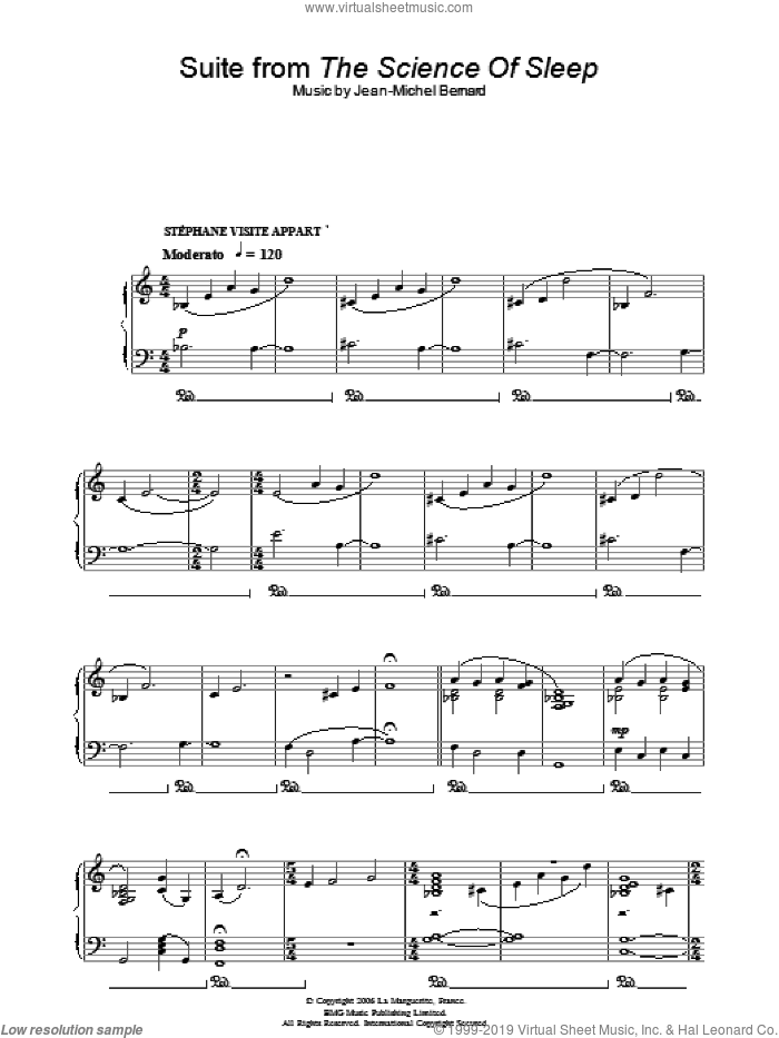 Suite (from The Science Of Sleep) sheet music for piano solo by Jean-Michel Bernard, intermediate skill level