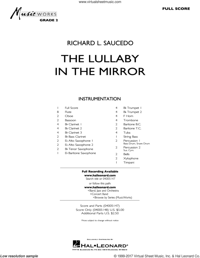The Lullaby in the Mirror (COMPLETE) sheet music for concert band by Richard L. Saucedo, intermediate skill level