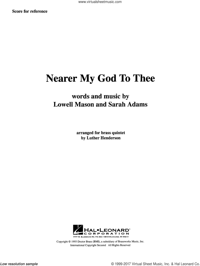 Nearer My God to Thee (COMPLETE) sheet music for brass quintet by Luther Henderson and Lowell Mason and Sarah Adams, classical score, intermediate skill level