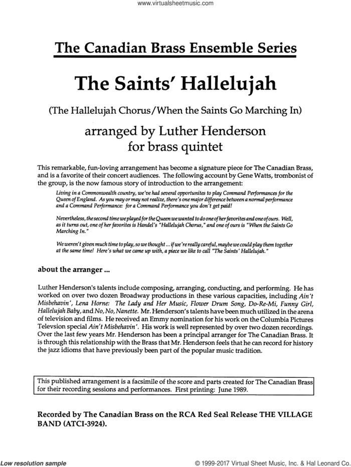 The Saints' Hallelujah (COMPLETE) sheet music for brass quintet by Luther Henderson, classical score, intermediate skill level