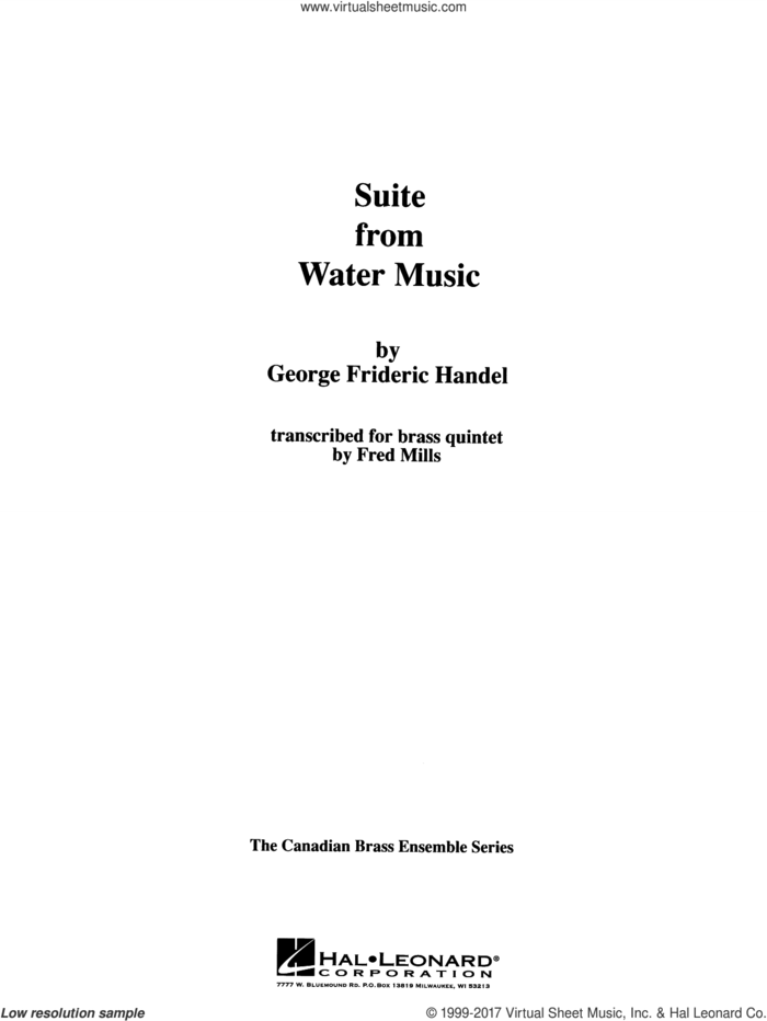 Suite from Water Music (COMPLETE) sheet music for brass quintet by George Frideric Handel and Frederick Mills, classical score, intermediate skill level