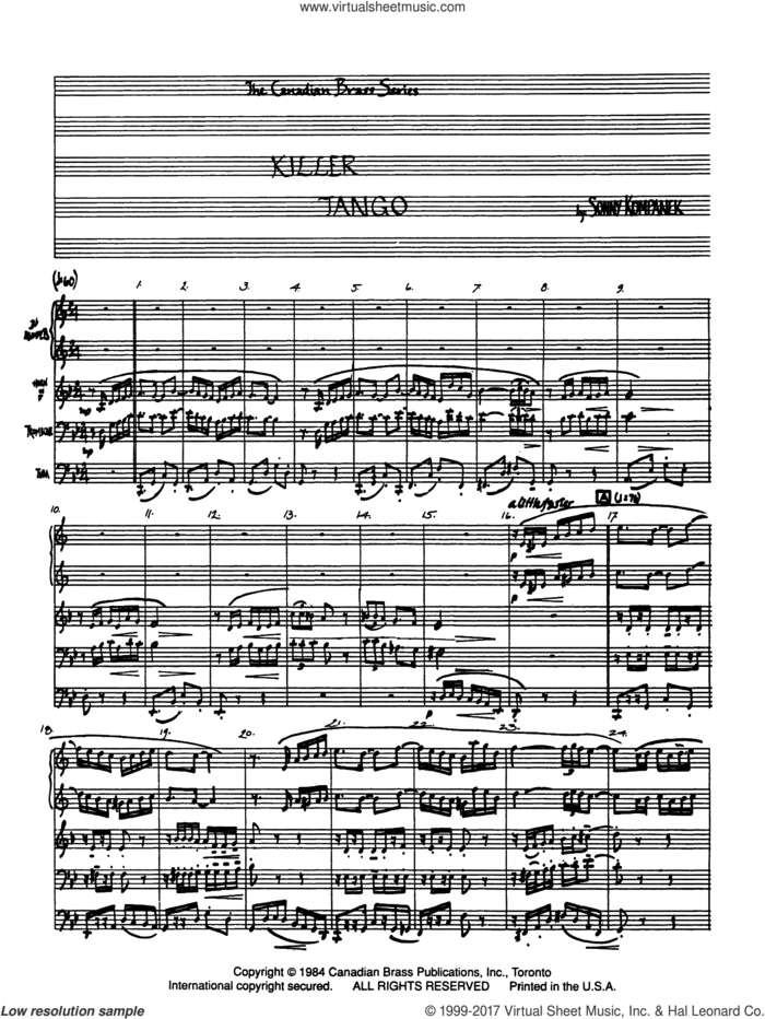 Killer Tango (COMPLETE) sheet music for brass quintet by Sonny Kompanek, classical score, intermediate skill level