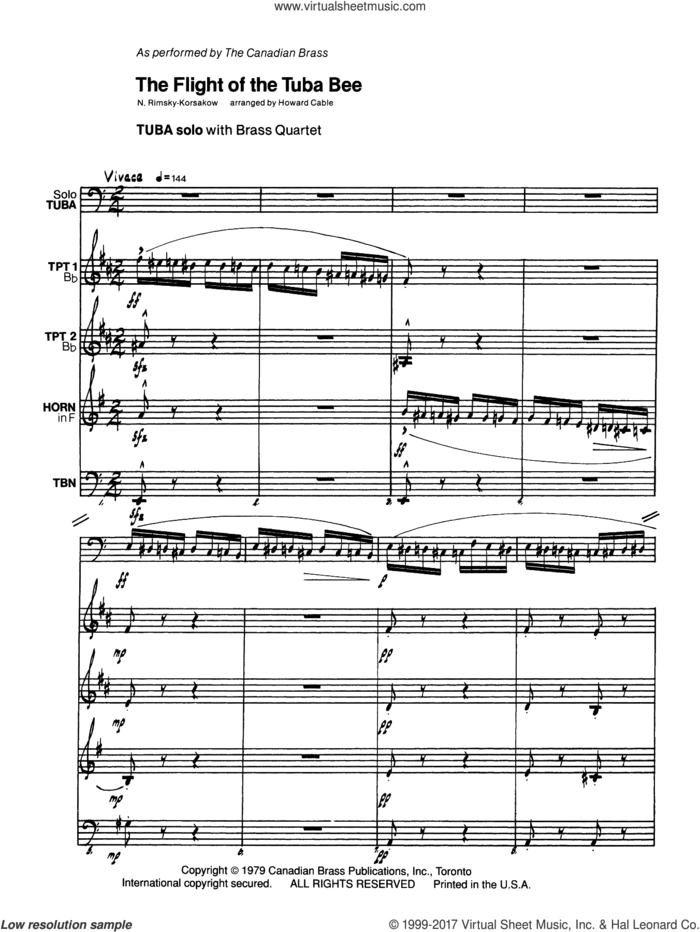 The Flight of the Tuba Bee (COMPLETE) sheet music for brass quintet by Howard Cable and N. Rimsky-Korsakow, classical score, intermediate skill level
