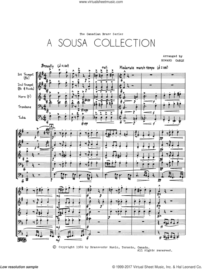 A Sousa Collection (COMPLETE) sheet music for brass quintet by John Philip Sousa and Howard Cable, intermediate skill level