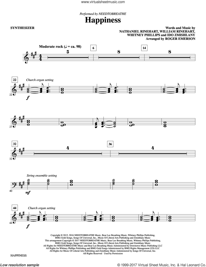 Happiness (arr. Roger Emerson) (complete set of parts) sheet music for orchestra/band by Roger Emerson, Ido Zmishlany, Nathaniel Rinehart, NEEDTOBREATHE, Whitney Phillips and William Rinehart, intermediate skill level