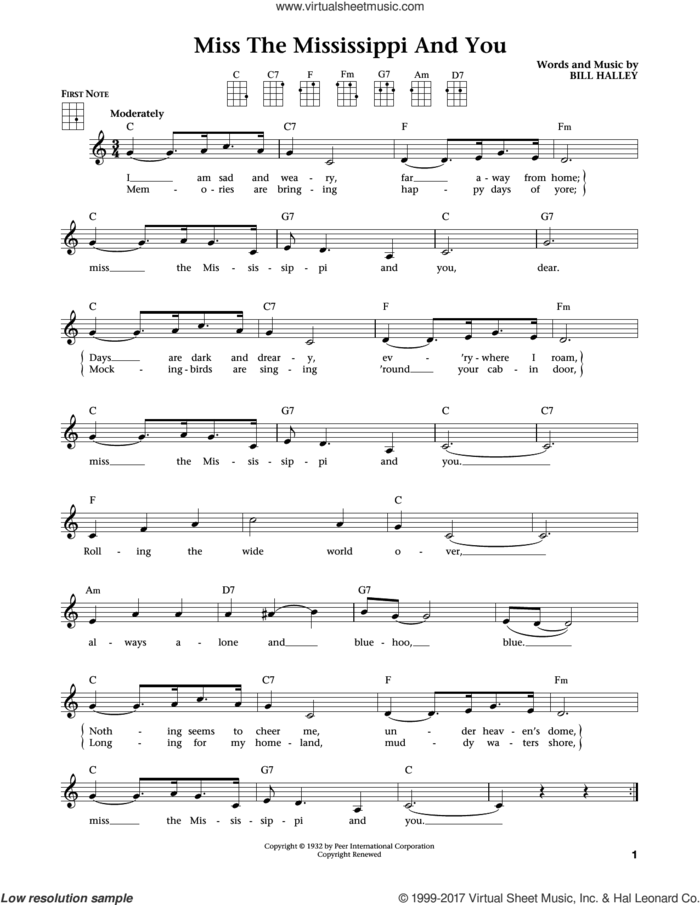 Miss The Mississippi And You (from The Daily Ukulele) (arr. Liz and Jim Beloff) sheet music for ukulele by Jimmie Rodgers, Jim Beloff, Liz Beloff and Bill Halley, intermediate skill level