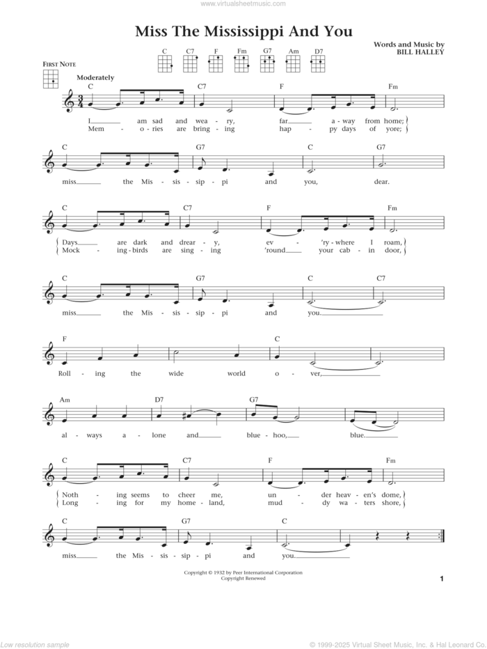 Miss The Mississippi And You (from The Daily Ukulele) (arr. Liz and Jim Beloff) sheet music for ukulele by Jimmie Rodgers, Jim Beloff, Liz Beloff and Bill Halley, intermediate skill level