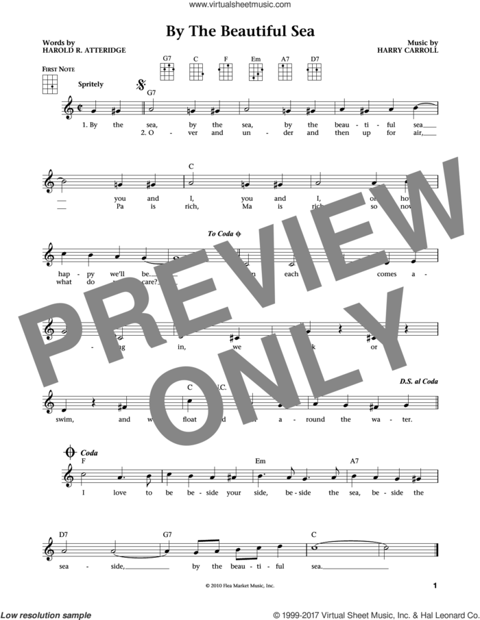 By The Beautiful Sea (from The Daily Ukulele) (arr. Liz and Jim Beloff) sheet music for ukulele by Harry Carroll, Jim Beloff, Liz Beloff and Harold R. Atteridge, intermediate skill level