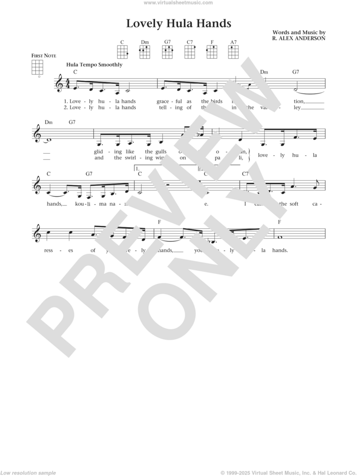 Lovely Hula Hands (from The Daily Ukulele) (arr. Liz and Jim Beloff) sheet music for ukulele by R. Alex Anderson, Jim Beloff and Liz Beloff, intermediate skill level