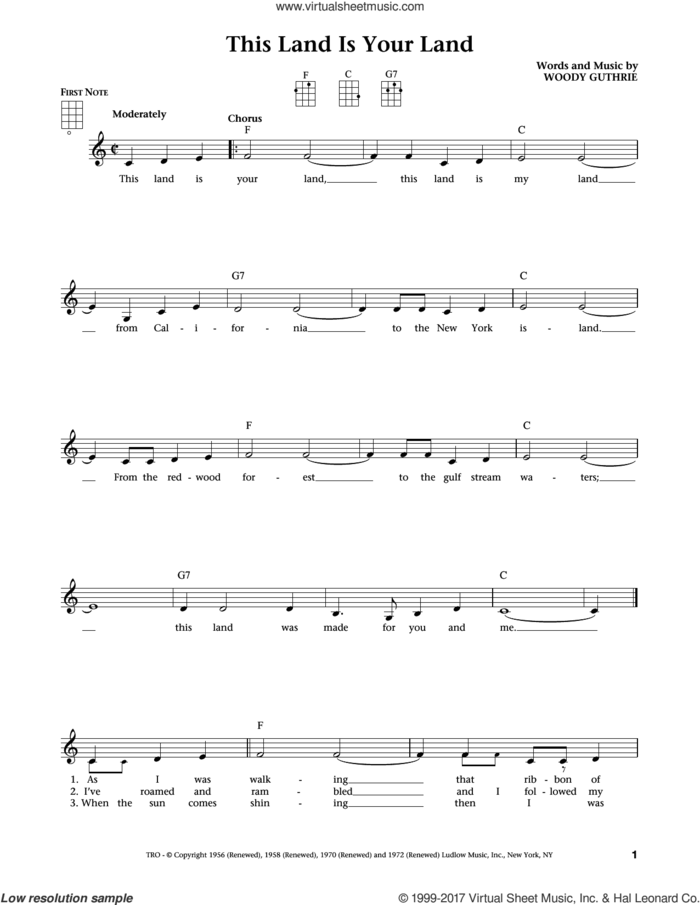 This Land Is Your Land (from The Daily Ukulele) (arr. Liz and Jim Beloff) sheet music for ukulele by Woody Guthrie, Jim Beloff and Liz Beloff, intermediate skill level