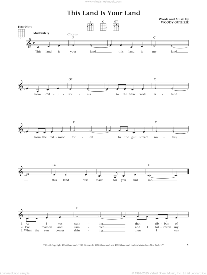 This Land Is Your Land (from The Daily Ukulele) (arr. Liz and Jim Beloff) sheet music for ukulele by Woody Guthrie, Jim Beloff and Liz Beloff, intermediate skill level