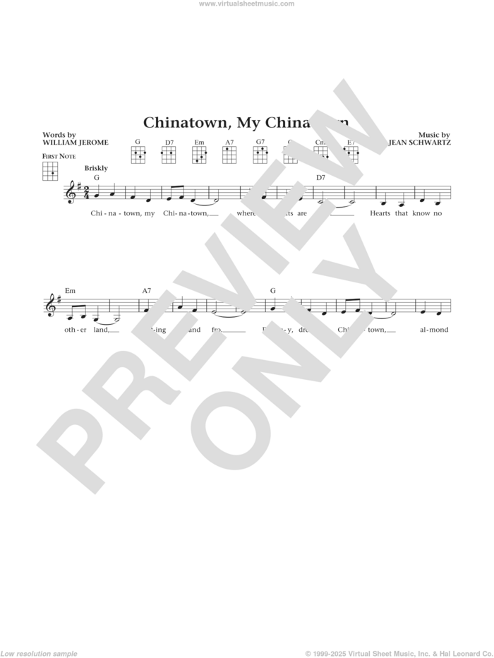 Chinatown, My Chinatown (from The Daily Ukulele) (arr. Liz and Jim Beloff) sheet music for ukulele by William Jerome, Jim Beloff, Liz Beloff and Jean Schwartz, intermediate skill level