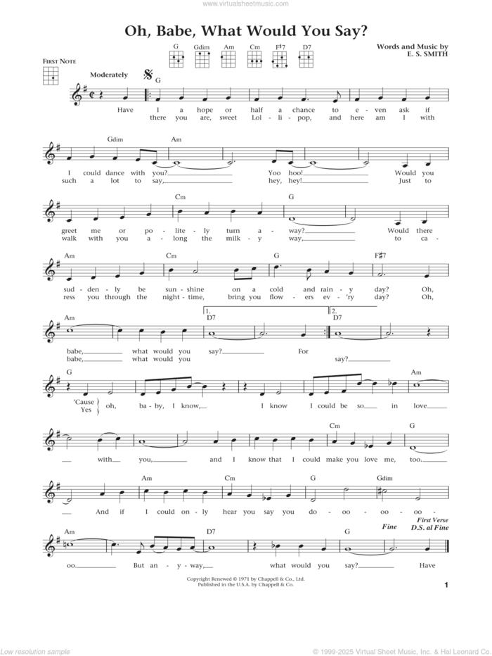 Oh, Babe, What Would You Say? (from The Daily Ukulele) (arr. Liz and Jim Beloff) sheet music for ukulele by Hurricane Smith, Jim Beloff, Liz Beloff and E.S. Smith, intermediate skill level