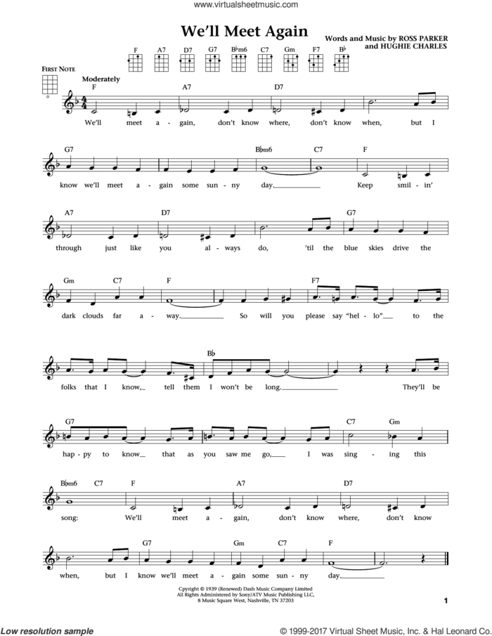 We'll Meet Again (from The Daily Ukulele) (arr. Liz and Jim Beloff) sheet music for ukulele by Hughie Charles, Jim Beloff, Liz Beloff and Ross Parker, intermediate skill level