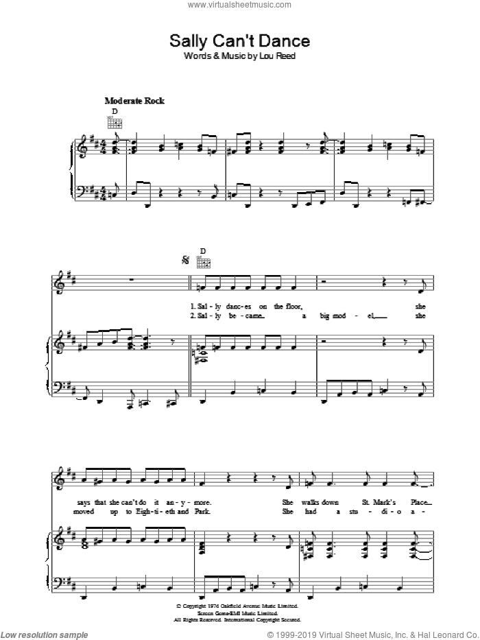 Sally Can't Dance sheet music for voice, piano or guitar by Lou Reed, intermediate skill level