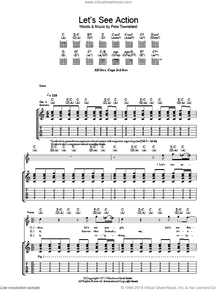 Let's See Action sheet music for guitar (tablature) by The Who and Pete Townshend, intermediate skill level