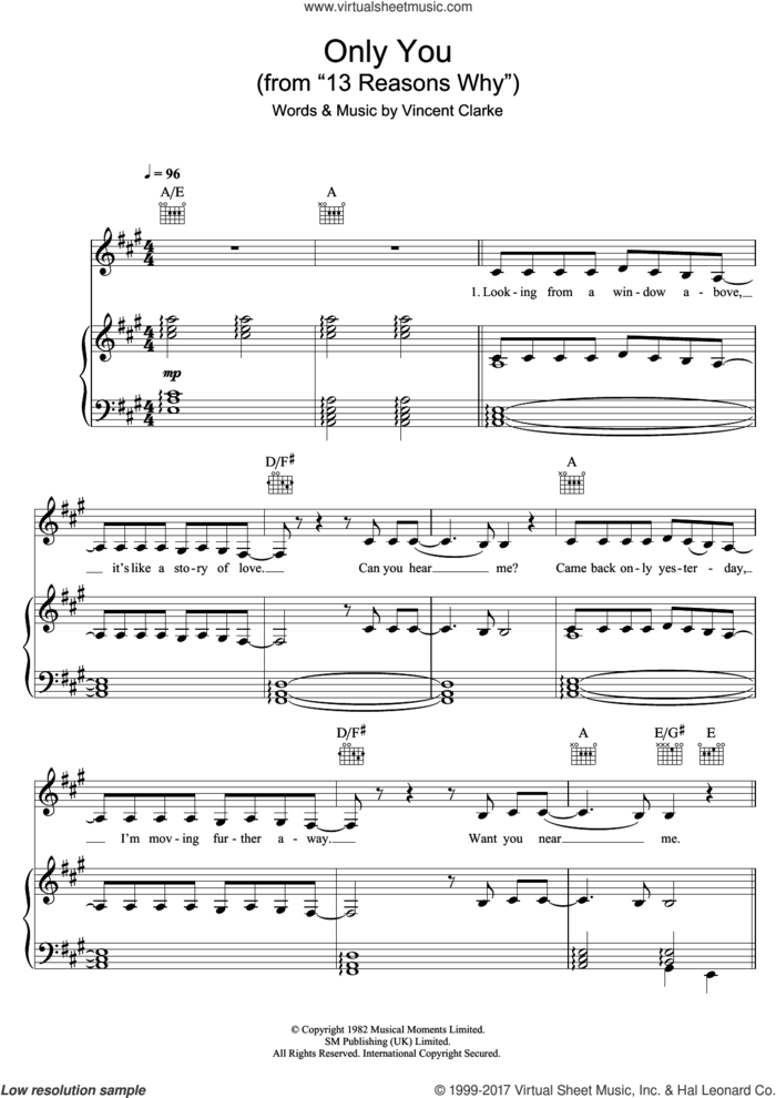 Only You sheet music for voice, piano or guitar by Selena Gomez and Vince Clarke, intermediate skill level