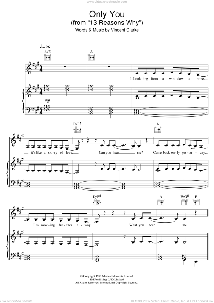 Only You sheet music for voice, piano or guitar by Selena Gomez and Vince Clarke, intermediate skill level