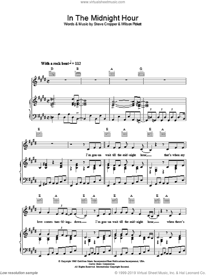 In The Midnight Hour sheet music for voice, piano or guitar by Wilson Pickett and Steve Cropper, intermediate skill level