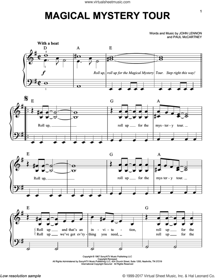 Magical Mystery Tour sheet music for piano solo by The Beatles, John Lennon and Paul McCartney, easy skill level