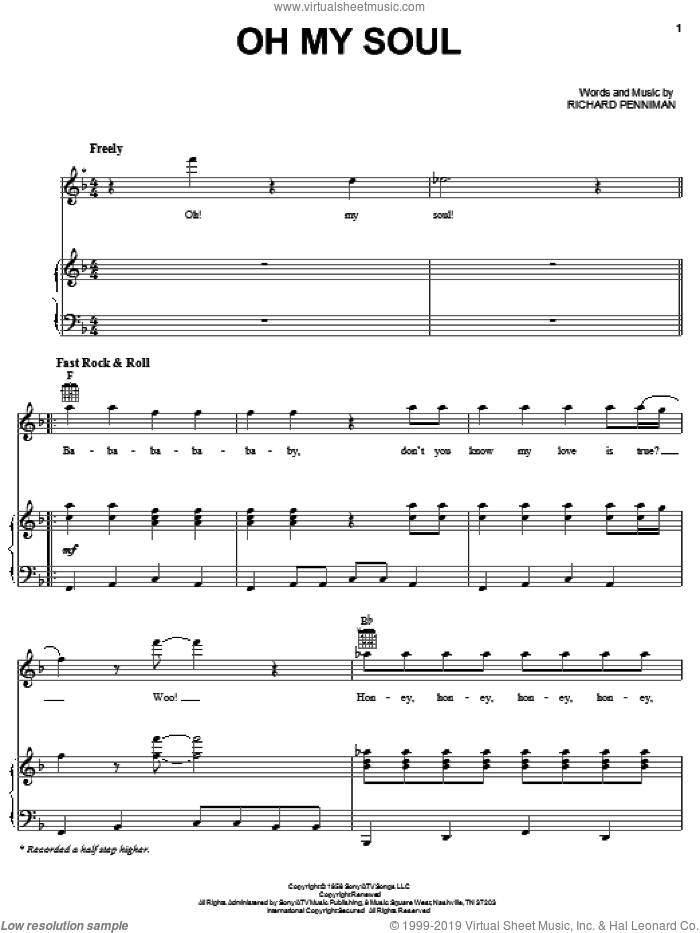 Oh My Soul sheet music for voice, piano or guitar by Little Richard, The Beatles and Richard Penniman, intermediate skill level