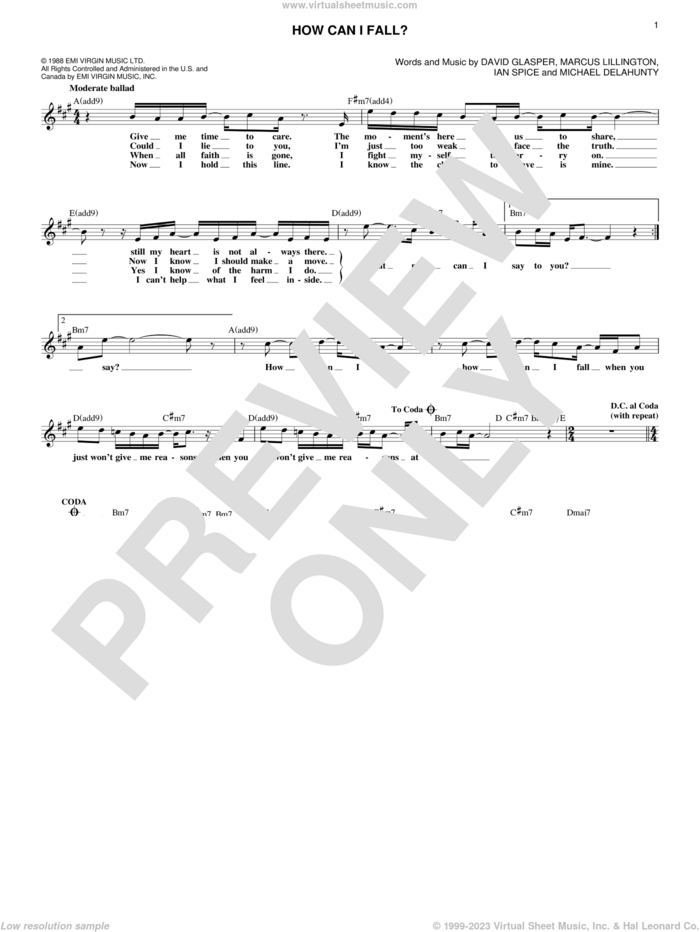 How Can I Fall? sheet music for voice and other instruments (fake book) by Breathe, David Glasper, Ian Spice, Marcus Lillington and Michael Delahunty, intermediate skill level