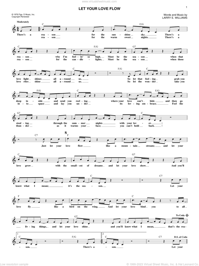 Let Your Love Flow sheet music for voice and other instruments (fake book) by Bellamy Brothers and Larry E. Williams, intermediate skill level