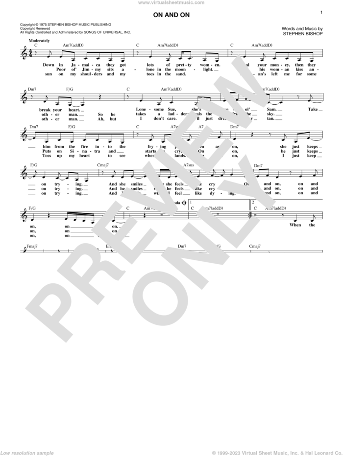 On And On sheet music for voice and other instruments (fake book) by Stephen Bishop, intermediate skill level