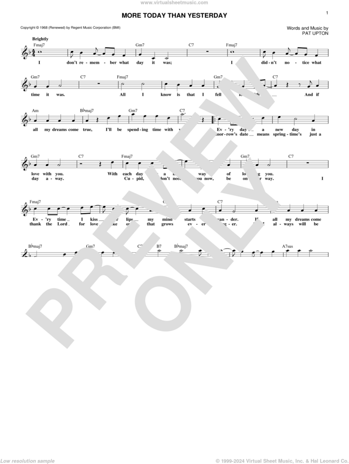 More Today Than Yesterday sheet music for voice and other instruments (fake book) by Spiral Starecase and Pat Upton, intermediate skill level