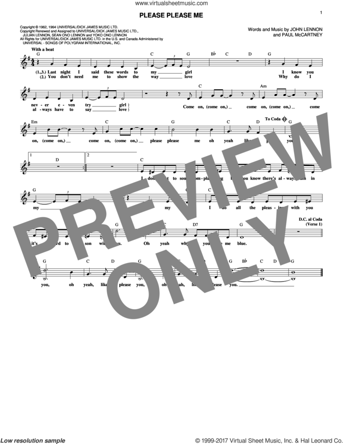 Please Please Me sheet music for voice and other instruments (fake book) by The Beatles, John Lennon and Paul McCartney, intermediate skill level