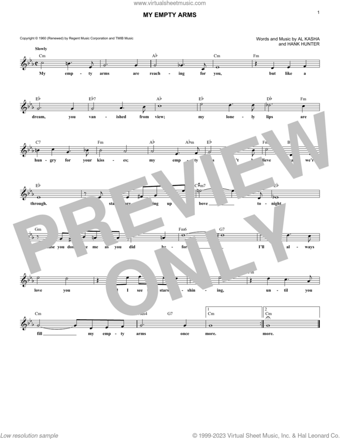 My Empty Arms sheet music for voice and other instruments (fake book) by Jackie Wilson, Al Kasha and Hank Hunter, intermediate skill level