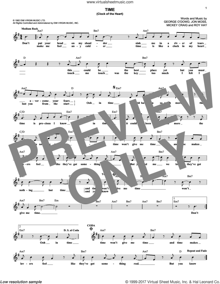 Time (Clock Of The Heart) sheet music for voice and other instruments (fake book) by Culture Club, Jonathan Moss, Michael Craig and Roy Hay, intermediate skill level