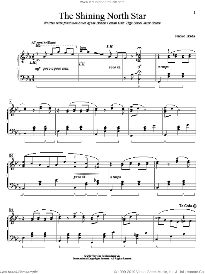 The Shining North Star sheet music for piano solo (elementary) by Naoko Ikeda, beginner piano (elementary)