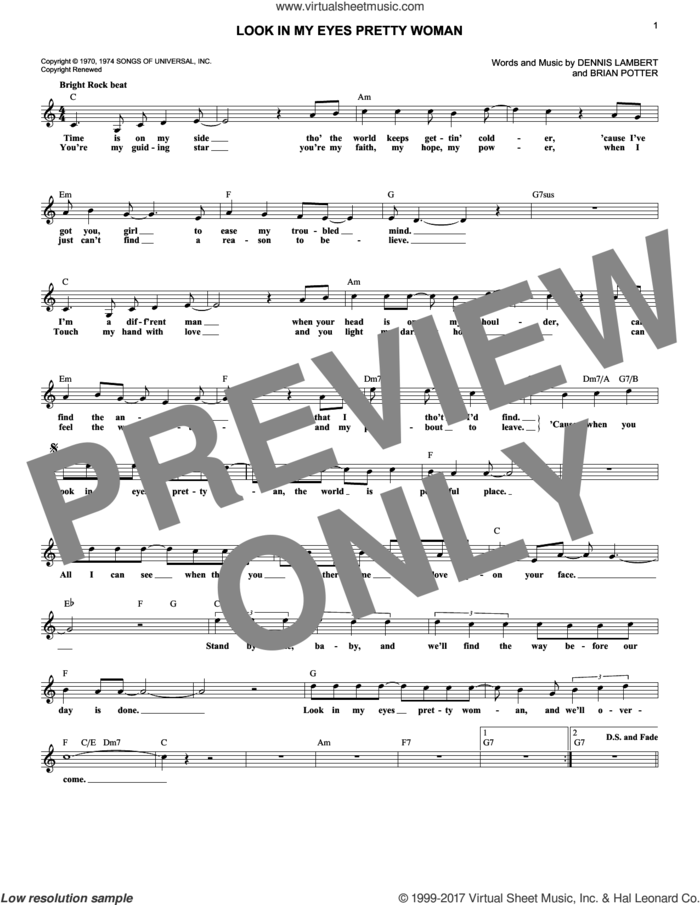 Look In My Eyes Pretty Woman sheet music for voice and other instruments (fake book) by Dawn, Brian Potter and Dennis Lambert, intermediate skill level