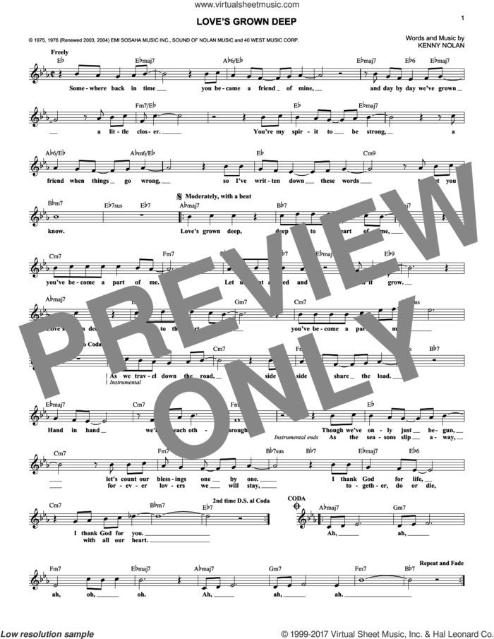 Love's Grown Deep sheet music for voice and other instruments (fake book) by Kenny Nolan, intermediate skill level