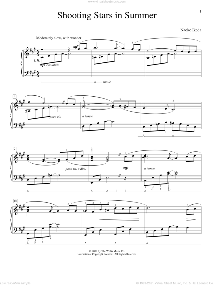 Shooting Stars In Summer sheet music for piano solo (elementary) by Naoko Ikeda, beginner piano (elementary)