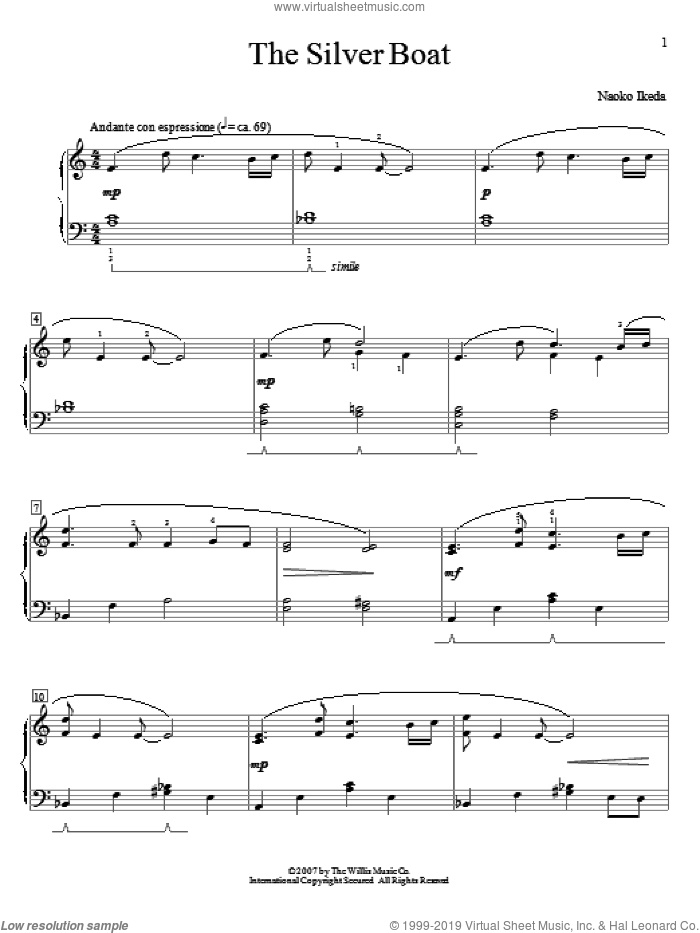 The Silver Boat sheet music for piano solo (elementary) by Naoko Ikeda, beginner piano (elementary)