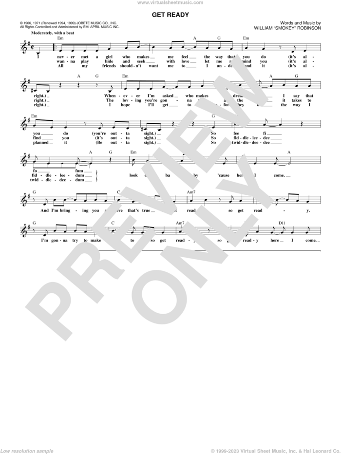 Get Ready sheet music for voice and other instruments (fake book) by Rare Earth, intermediate skill level