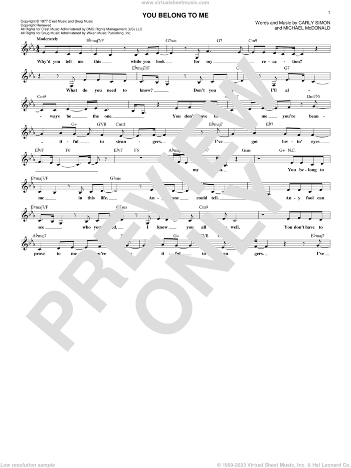 You Belong To Me sheet music for voice and other instruments (fake book) by Carly Simon and Michael McDonald, intermediate skill level