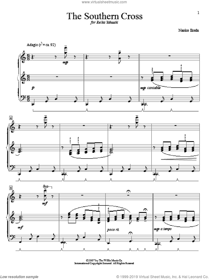 The Southern Cross sheet music for piano solo (elementary) by Naoko Ikeda, beginner piano (elementary)