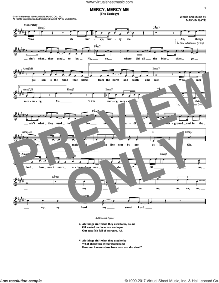 Mercy, Mercy Me (The Ecology) sheet music for voice and other instruments (fake book) by Marvin Gaye, intermediate skill level
