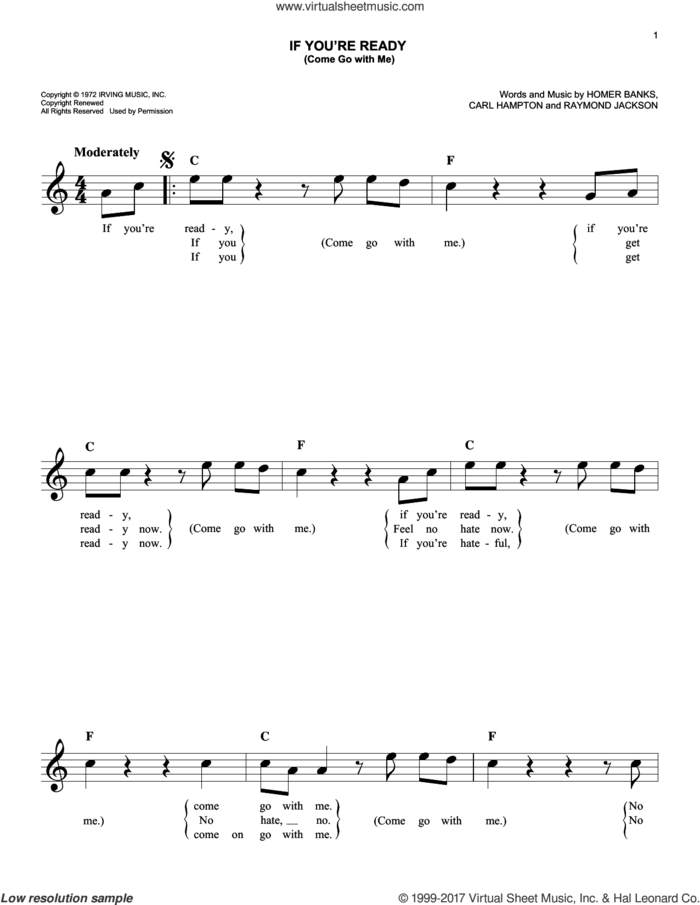 If You're Ready (Come Go With Me) sheet music for voice and other instruments (fake book) by The Staple Singers, Carl Hampton, Homer Banks and Raymond Jackson, easy skill level